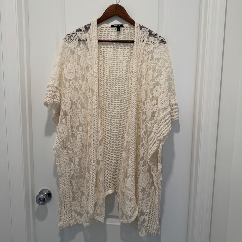 Torrid crochet lace duster open boho cardigan festival plus size XXL